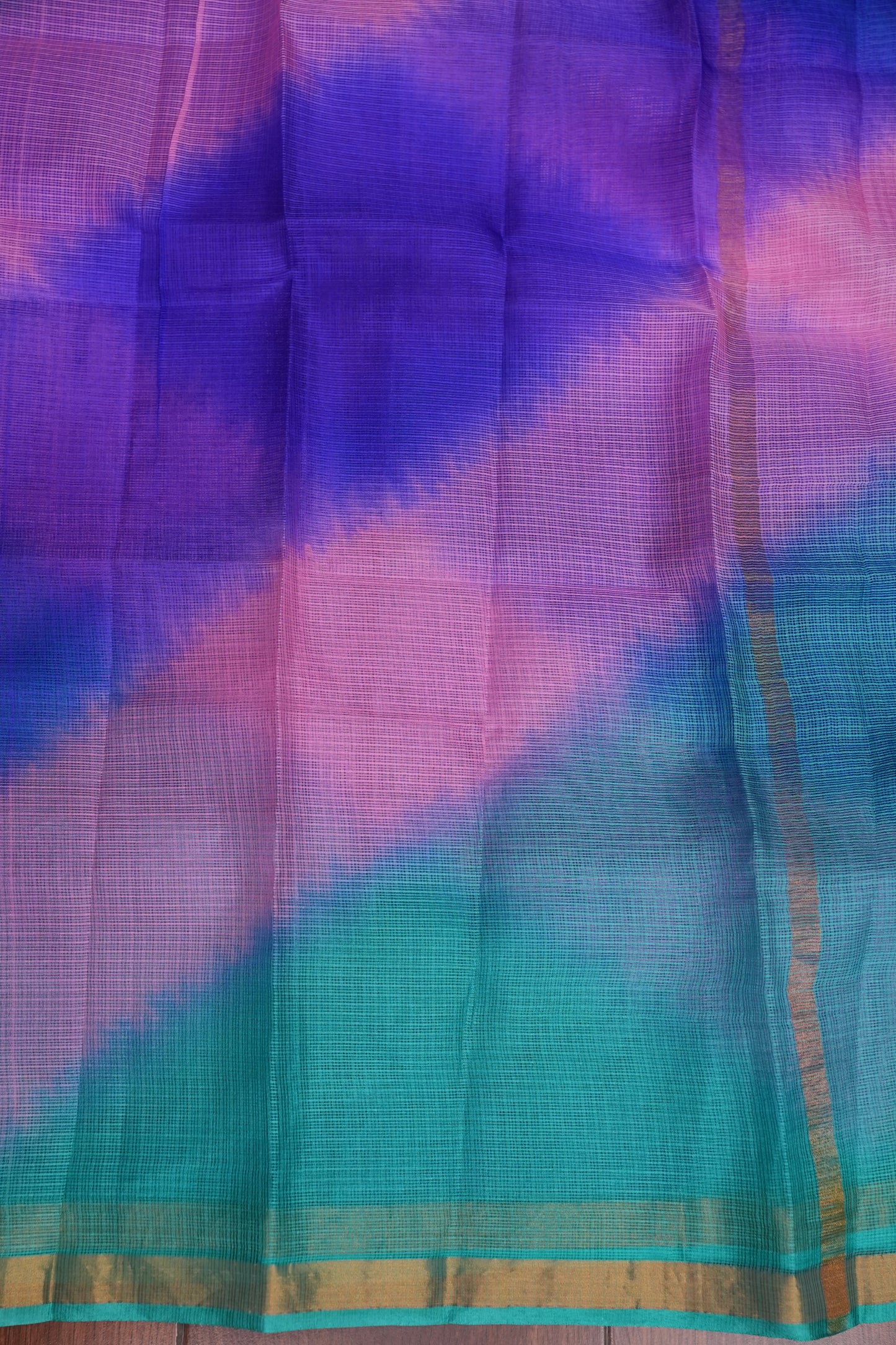 Silk Kota Multicolor Saree - Teal, Lavender & Blue Blend
