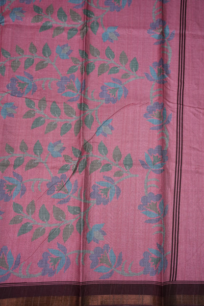Semi Crepe Saree with Floral Design & Small Border – Dusty Pink