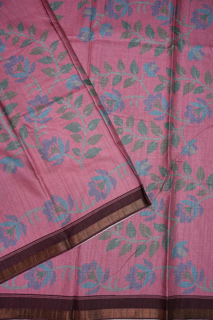 Semi Crepe Saree with Floral Design & Small Border – Dusty Pink