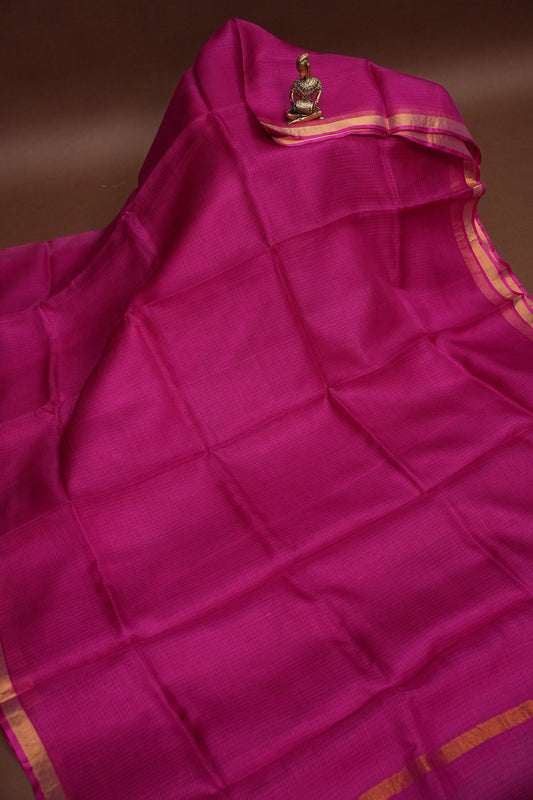 Silk Kota Plain Saree - Dark Pink