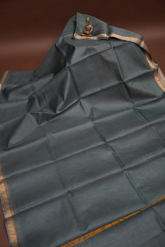 Silk Kota Plain Saree - Grey