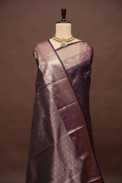Deep Purple Pure Kanchipuram Brocade Silk Saree|Silk Mark Certified
