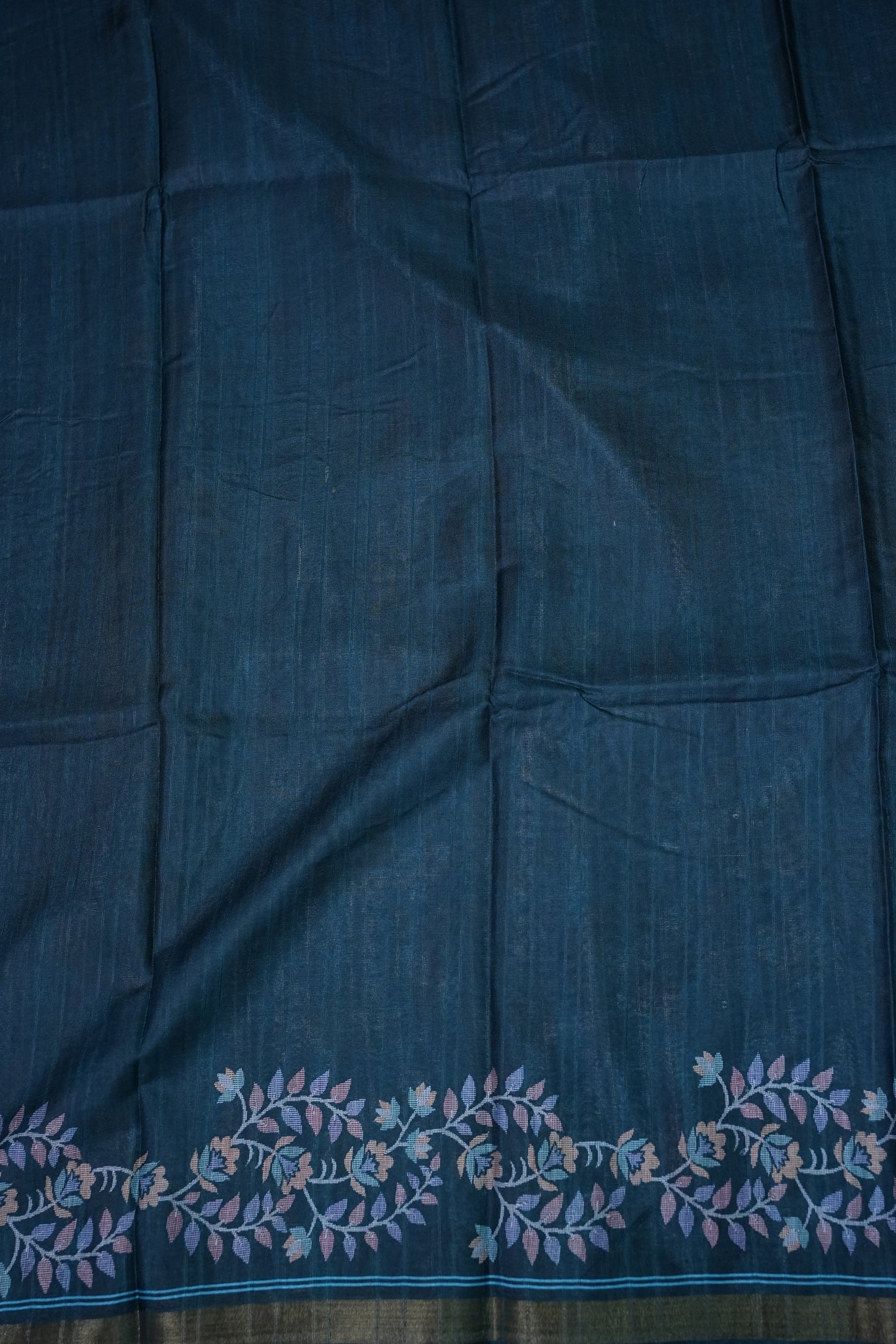 Semi Crepe Saree with Floral Design & Small Border – Sky Blue