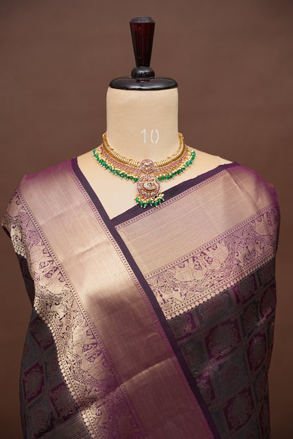 Deep Purple Pure Kanchipuram Brocade Silk Saree|Silk Mark Certified