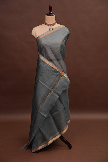 Silk Kota Plain Saree - Grey