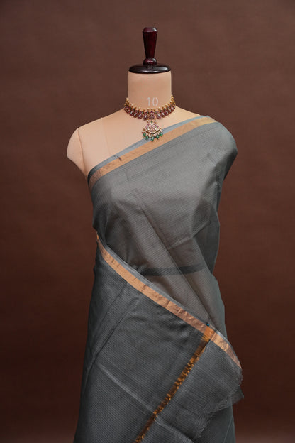 Silk Kota Plain Saree - Grey