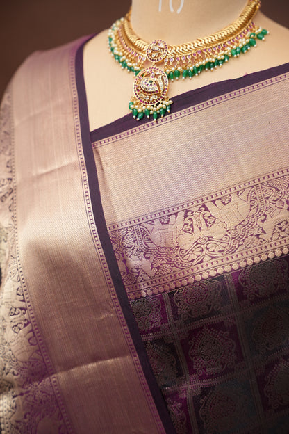 Deep Purple Pure Kanchipuram Brocade Silk Saree|Silk Mark Certified