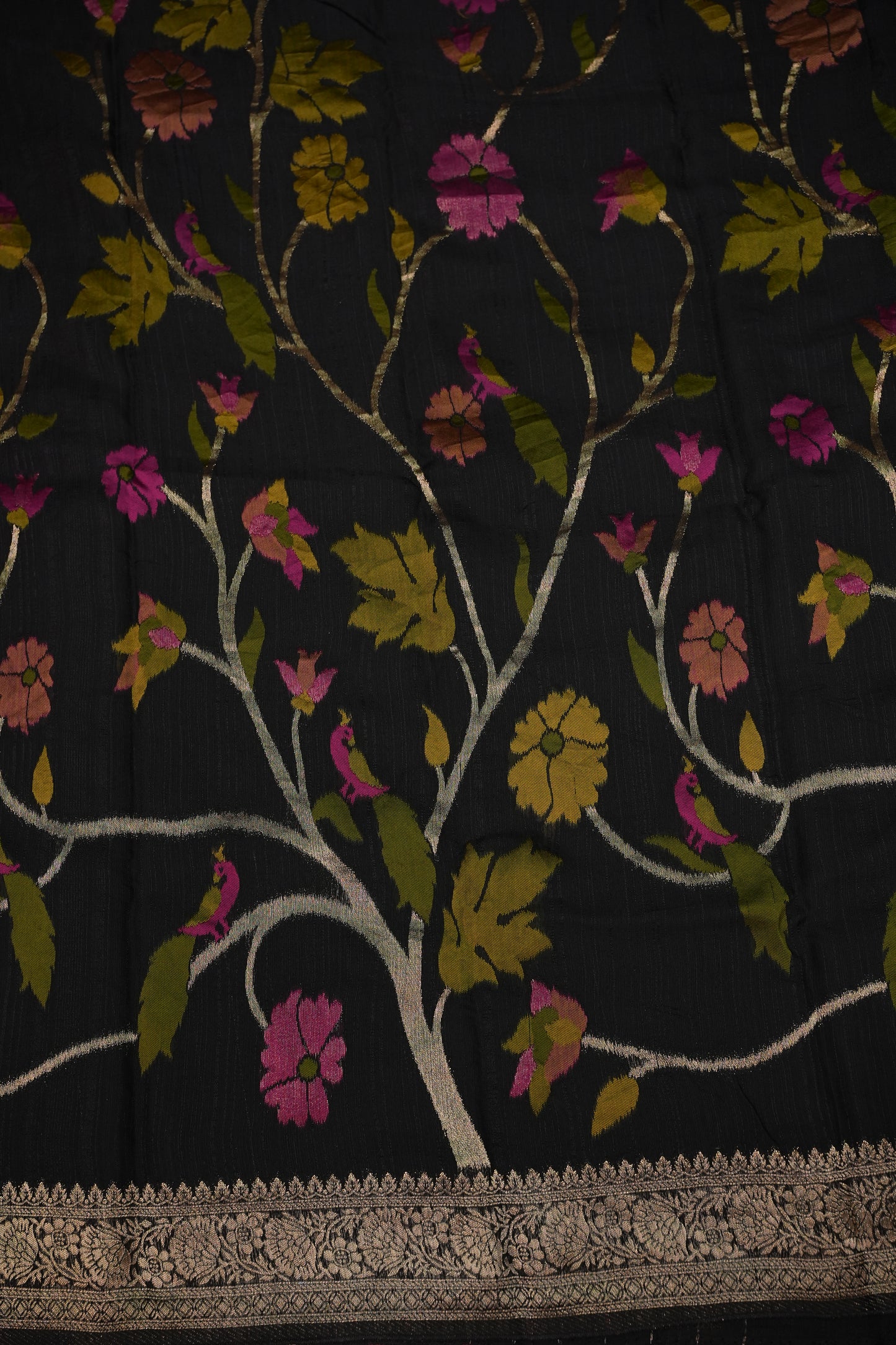 Soft Matka Banarasi Saree with Needle Design Work – Black