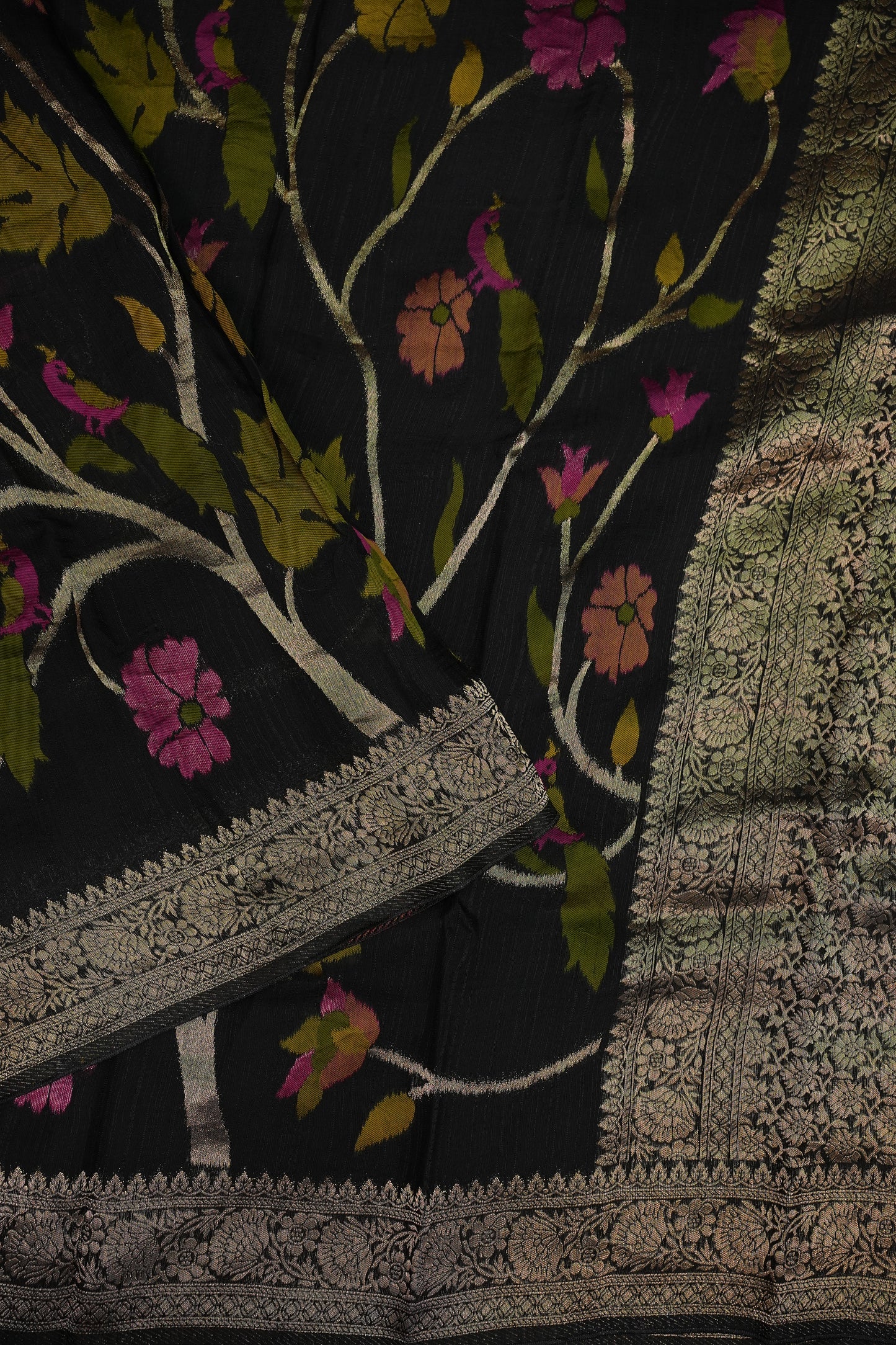Soft Matka Banarasi Saree with Needle Design Work – Black