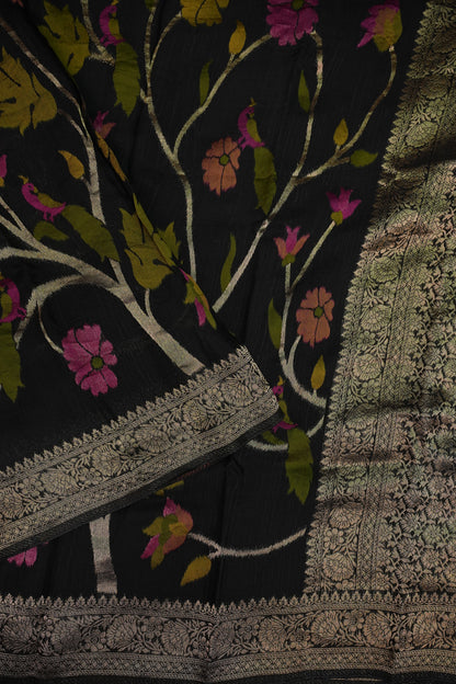 Soft Matka Banarasi Saree with Needle Design Work – Black