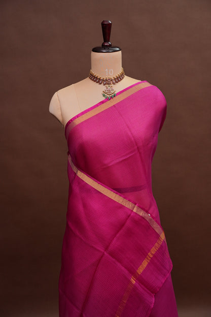 Silk Kota Plain Saree - Dark Pink