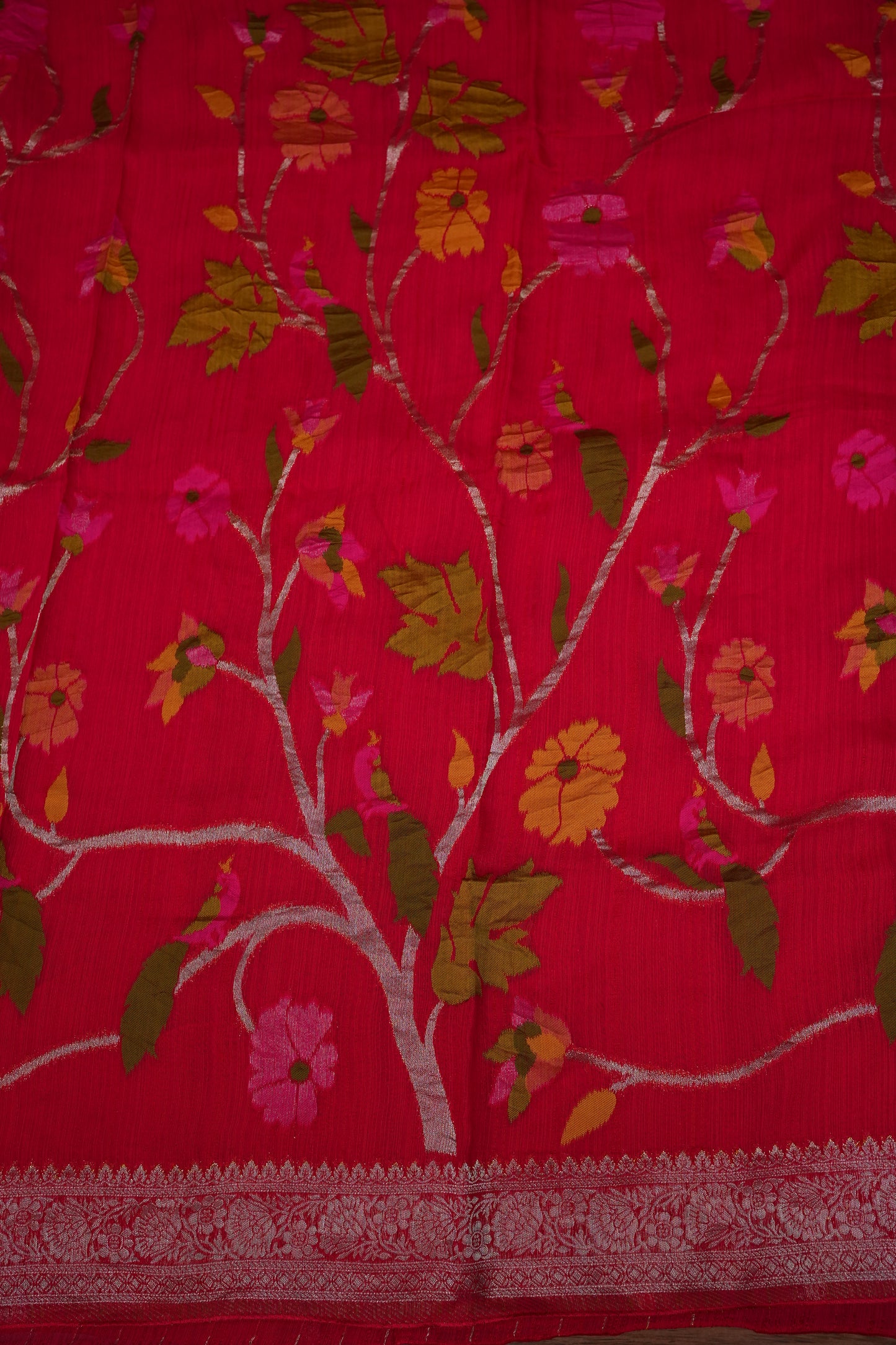 Soft Matka Banarasi Saree with Needle Design Work – Pink