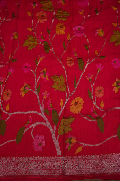 Soft Matka Banarasi Saree with Needle Design Work – Pink