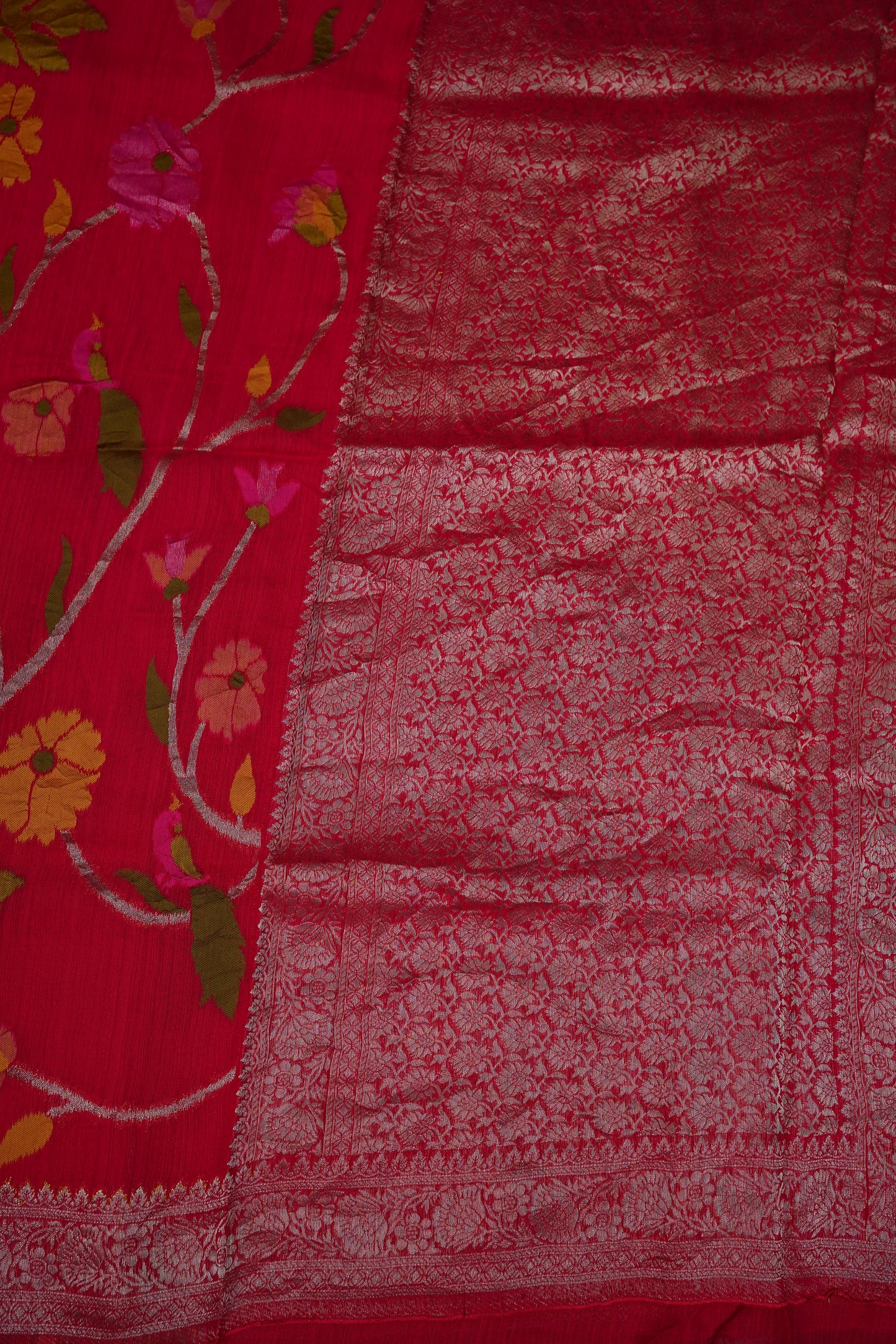 Soft Matka Banarasi Saree with Needle Design Work – Pink