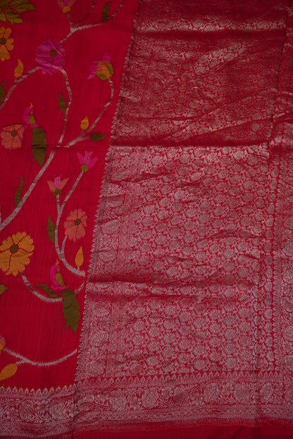 Soft Matka Banarasi Saree with Needle Design Work – Pink