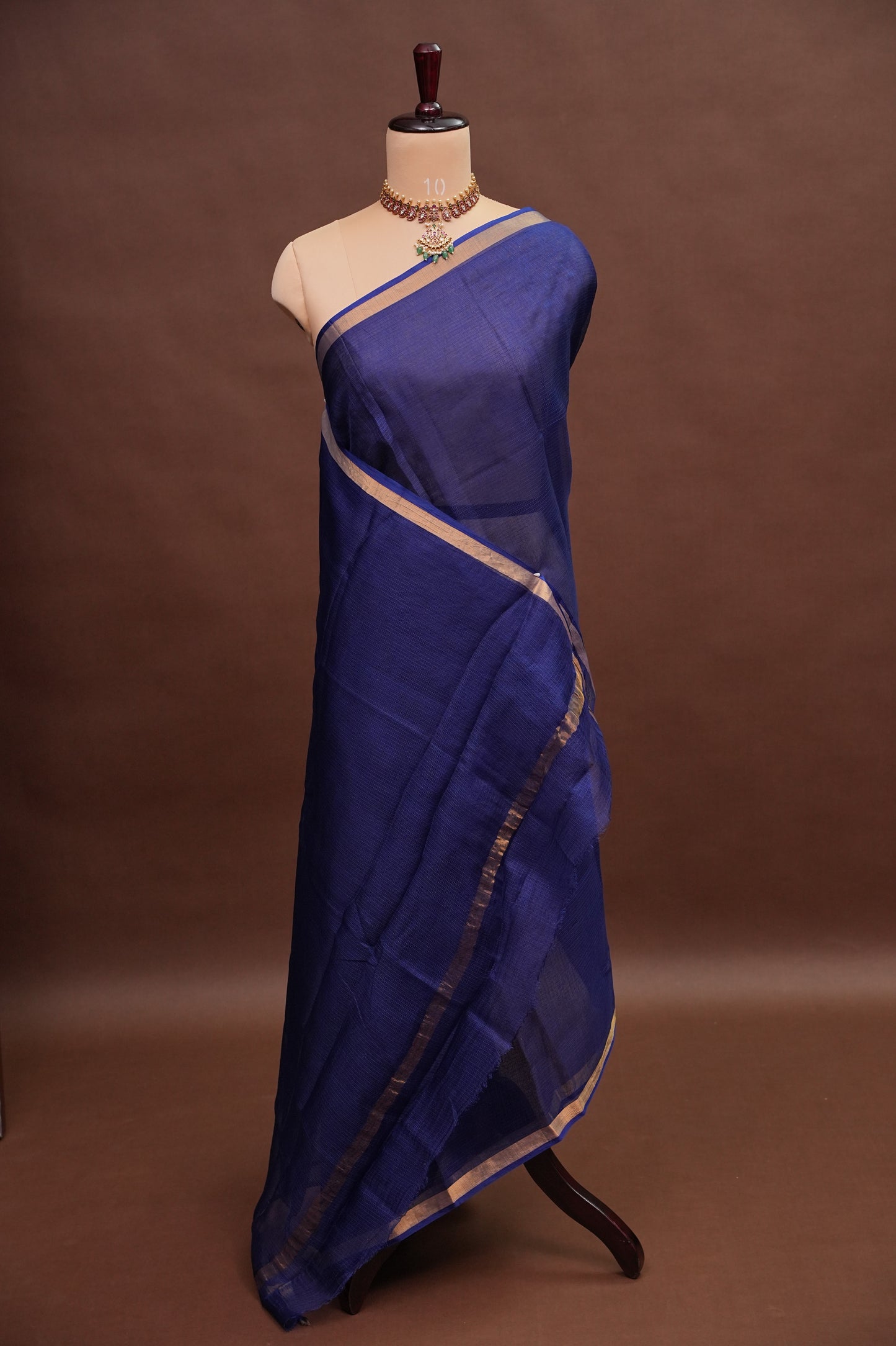 Silk Kota Plain Saree - Navy Blue
