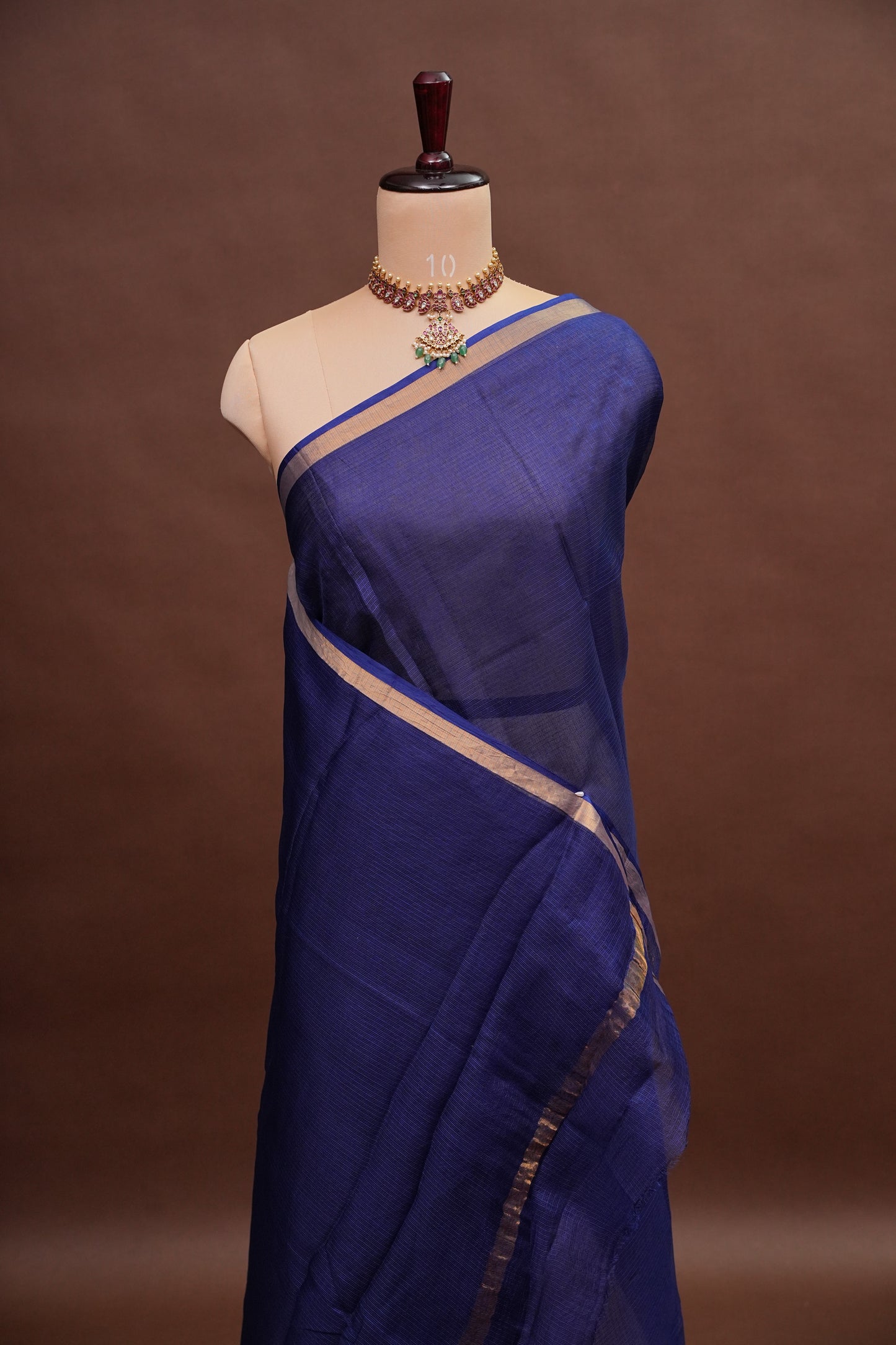 Silk Kota Plain Saree - Navy Blue