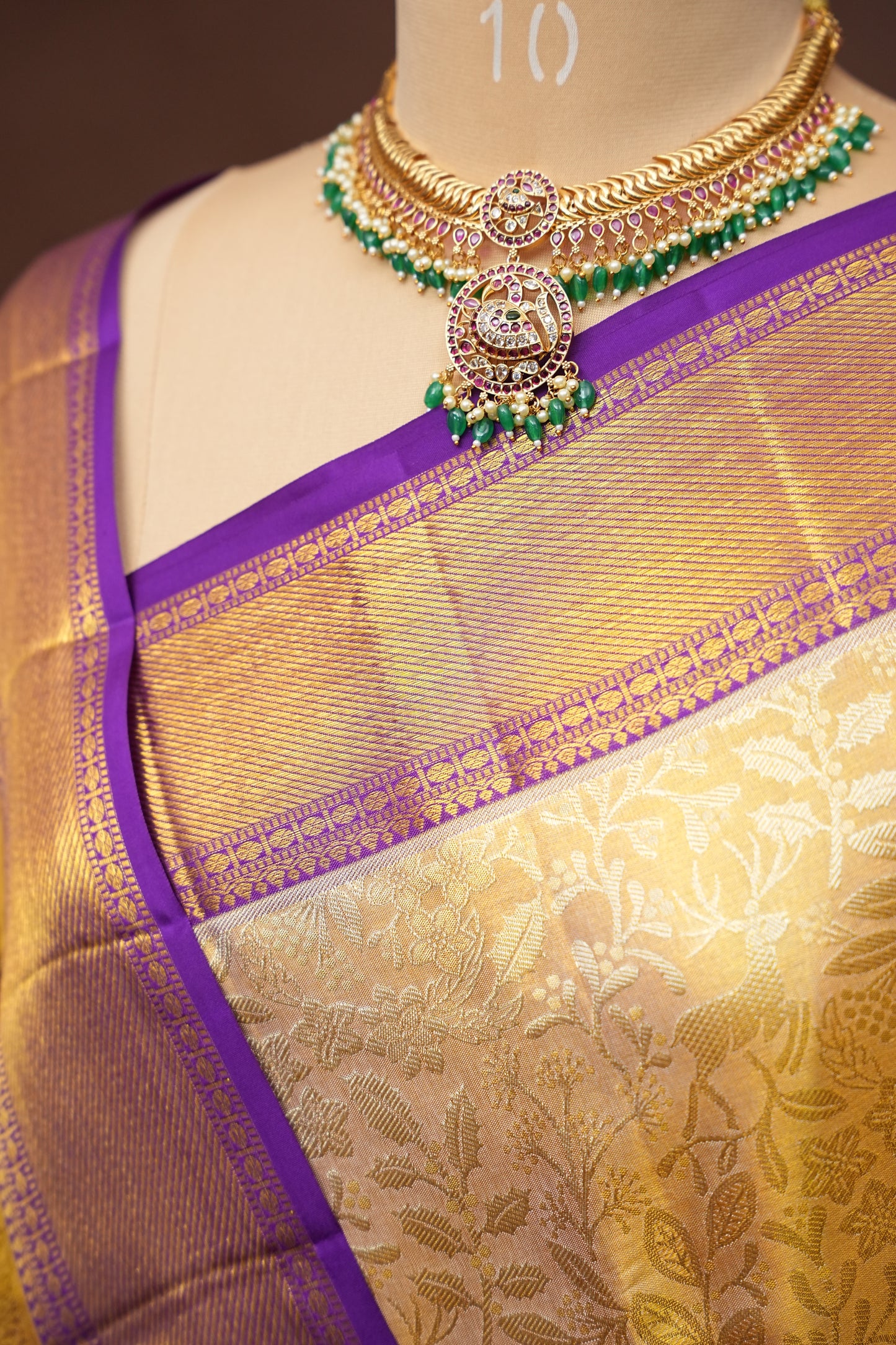 Gold & Purple Pure Tissue Kanchipuram Silk Saree|Silk Mark Certified
