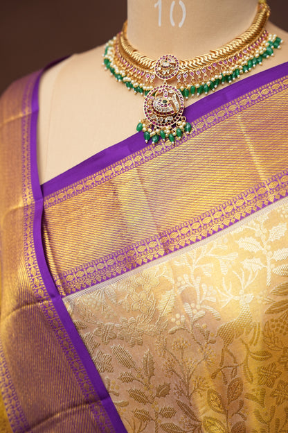 Gold & Purple Pure Tissue Kanchipuram Silk Saree|Silk Mark Certified