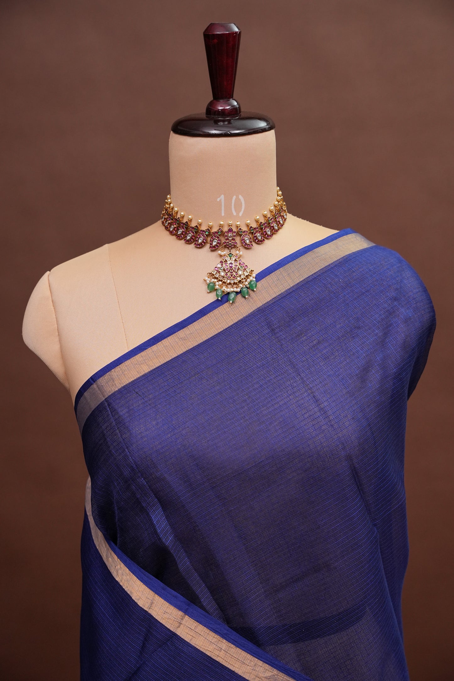 Silk Kota Plain Saree - Navy Blue