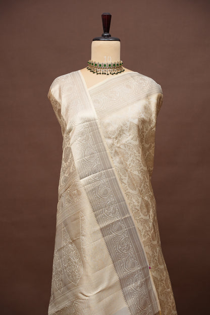 Ivory Pure Kanchipuram Silk Saree|Silk Mark Certified|Silk Mark Certified