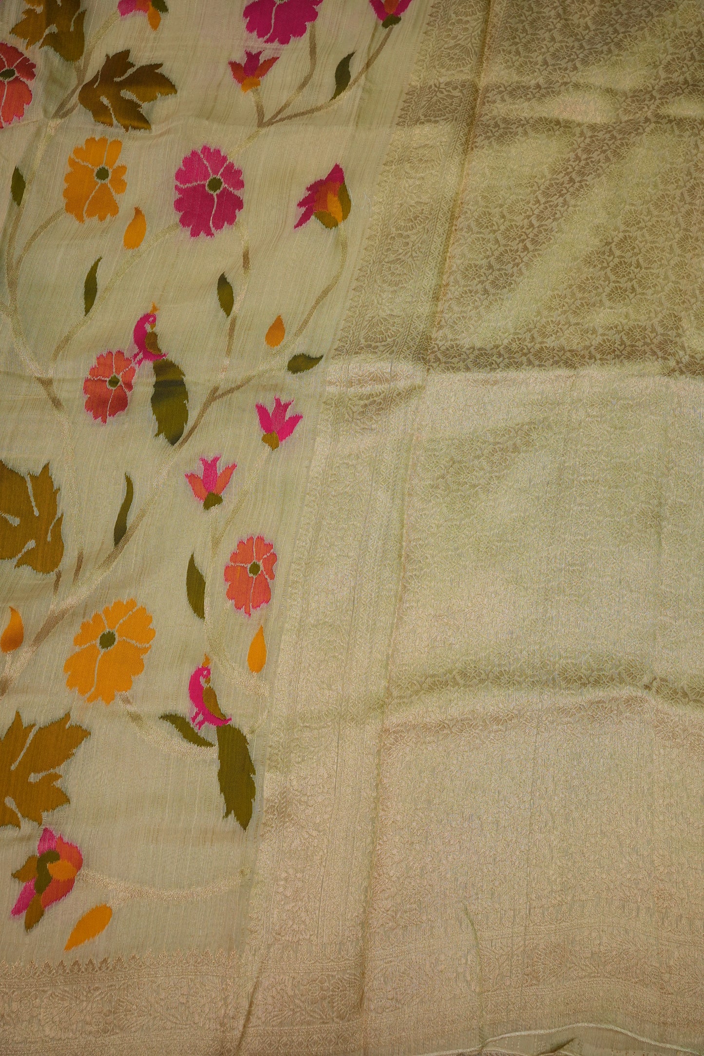 Soft Matka Banarasi Saree with Needle Design Work – Half White