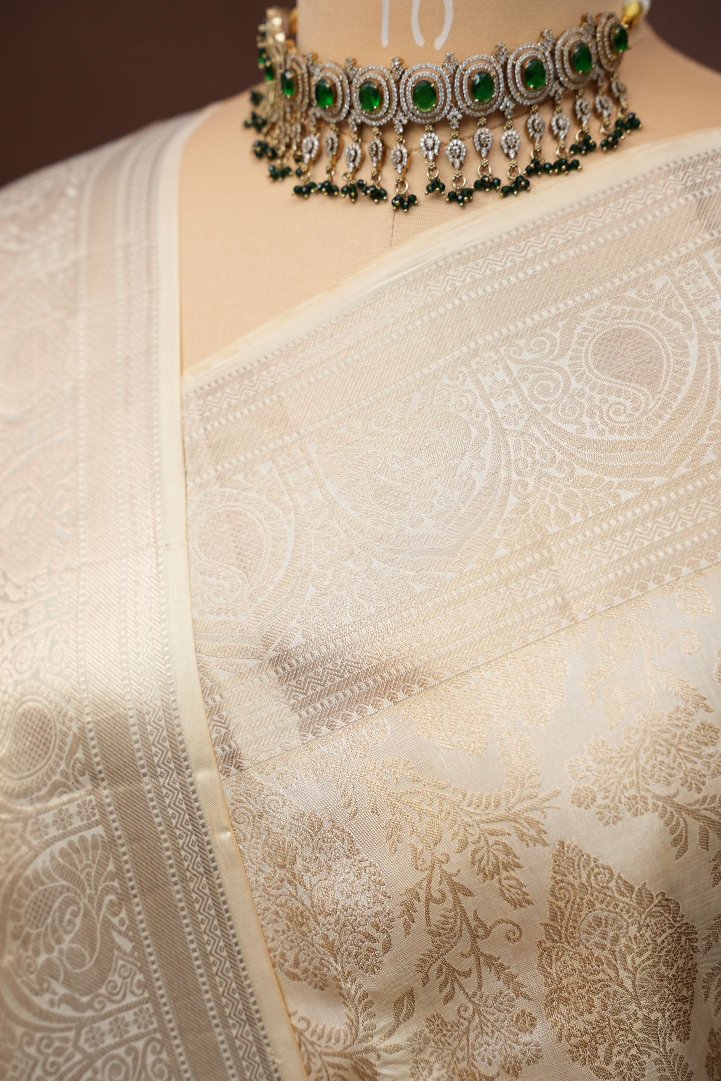 Ivory Pure Kanchipuram Silk Saree|Silk Mark Certified|Silk Mark Certified