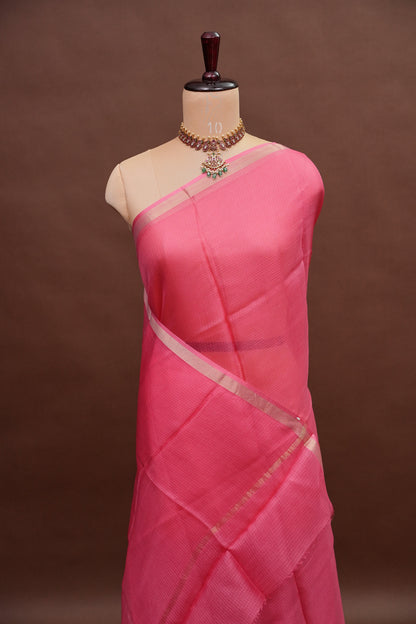 Silk Kota Plain Saree - Candy Pink