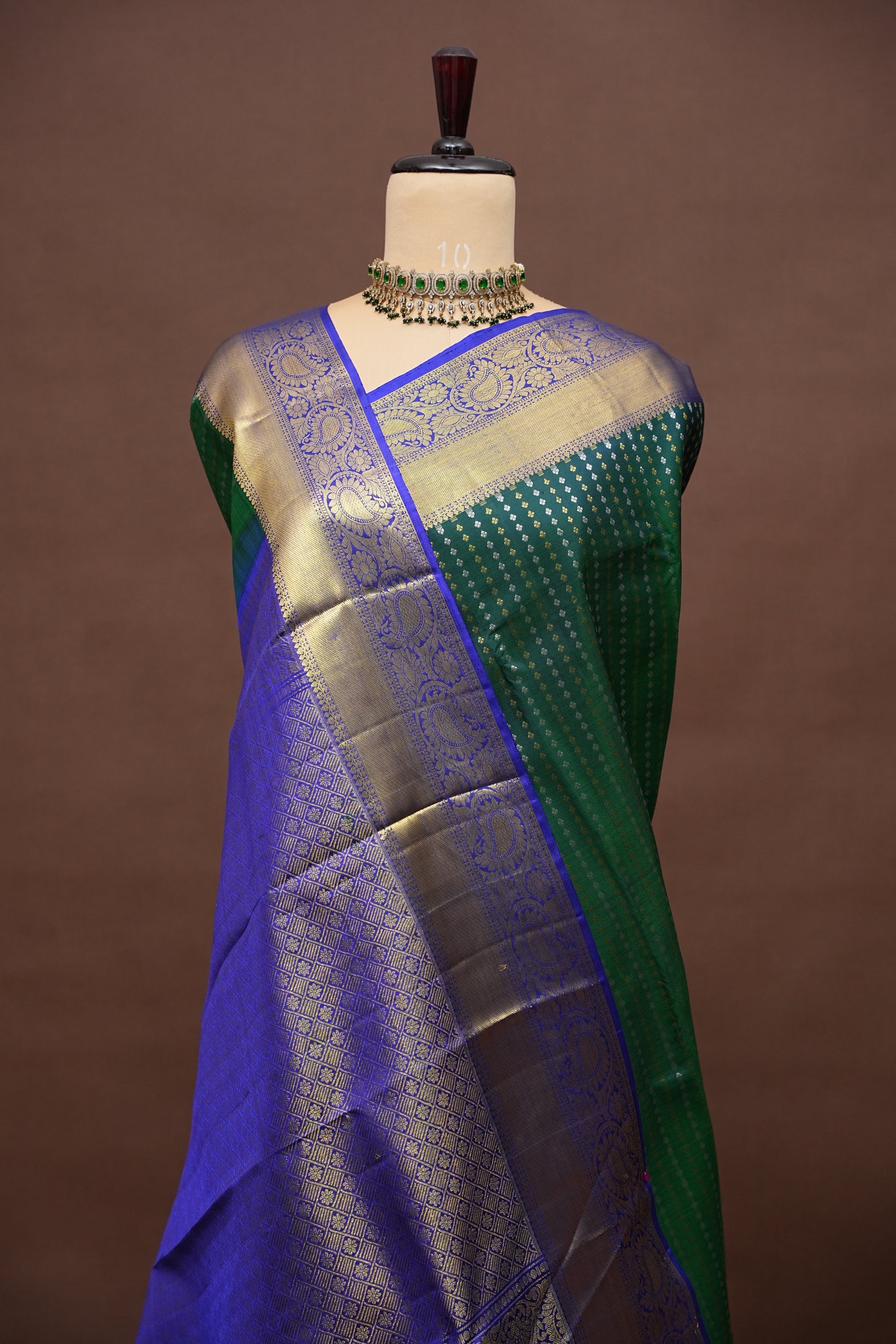 Peacock Green & Blue Pure Kanchipuram Silk Saree|Silk Mark Certified