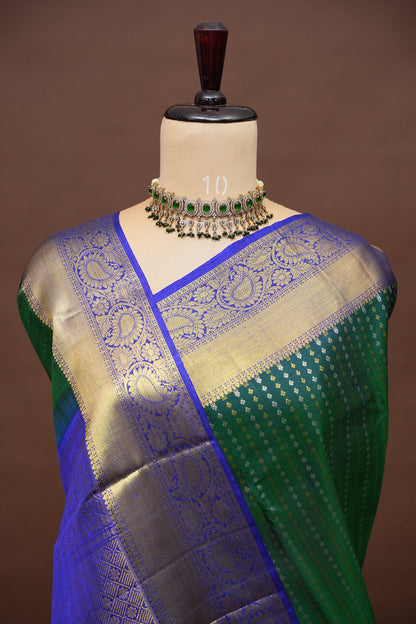 Peacock Green & Blue Pure Kanchipuram Silk Saree|Silk Mark Certified