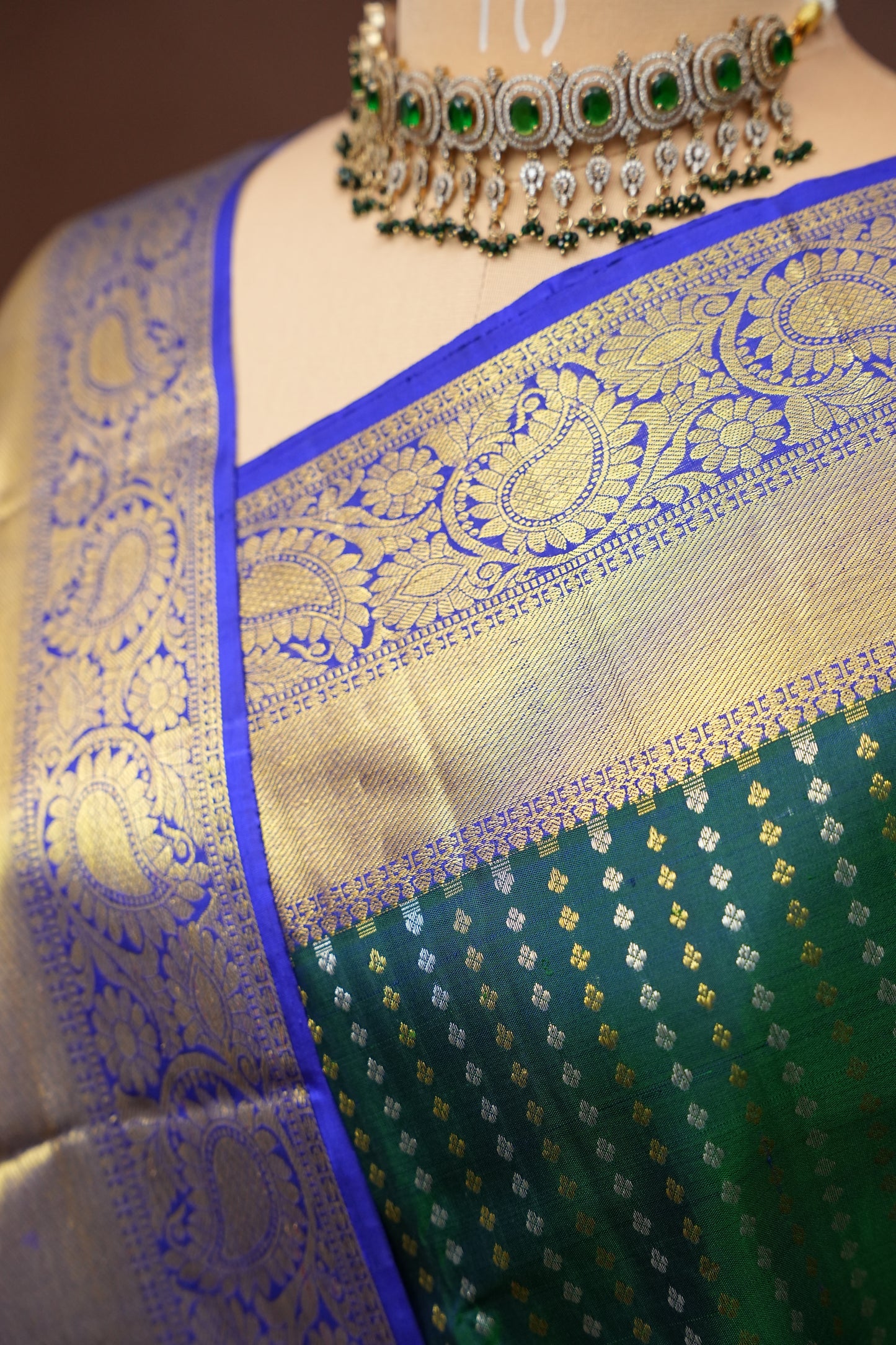 Peacock Green & Blue Pure Kanchipuram Silk Saree|Silk Mark Certified