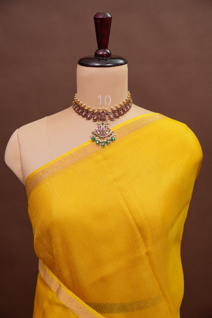Silk Kota Plain Saree - Yellow