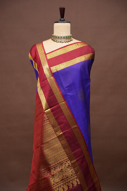 Deep Purple & Maroon Pure Kanchipuram Silk Saree|Silk Mark Certified