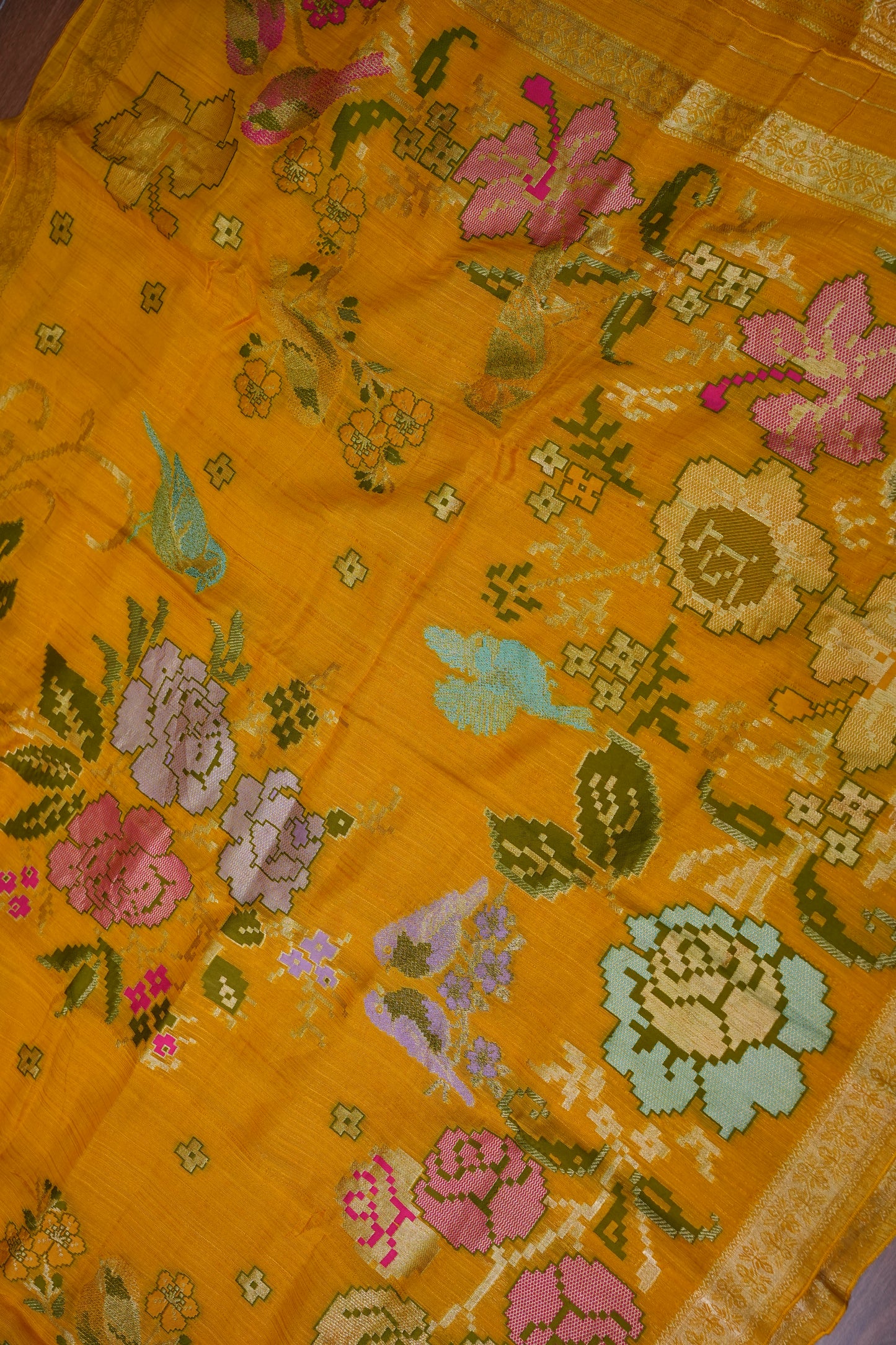 Soft Matka Banarasi Saree with Needle Design Work – Mustard Yellow