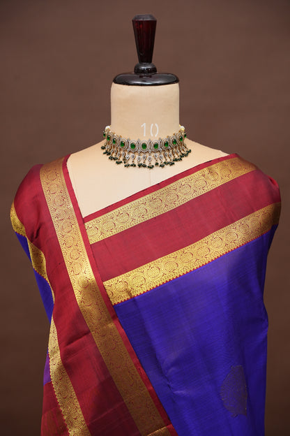 Deep Purple & Maroon Pure Kanchipuram Silk Saree|Silk Mark Certified