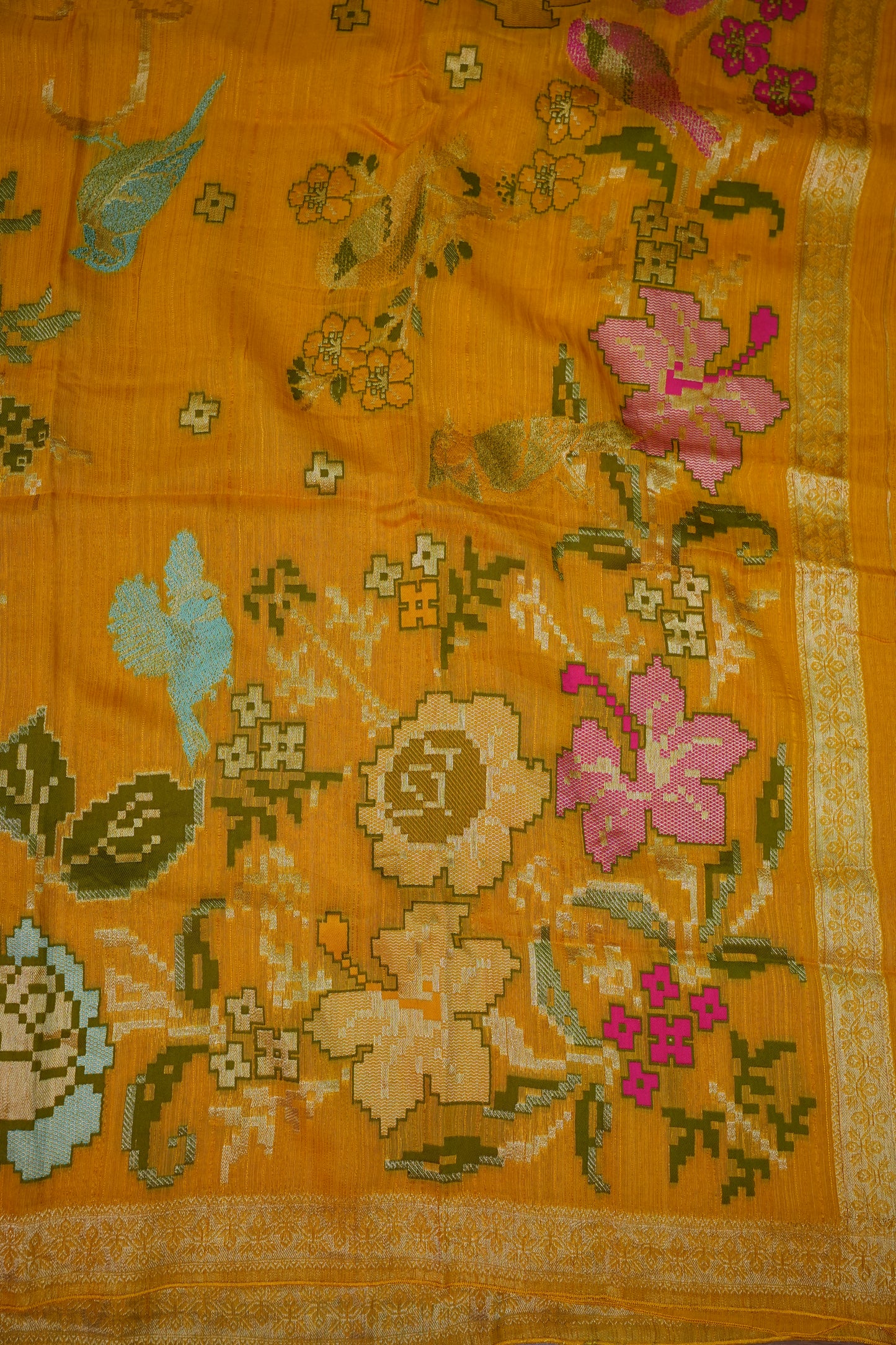 Soft Matka Banarasi Saree with Needle Design Work – Mustard Yellow