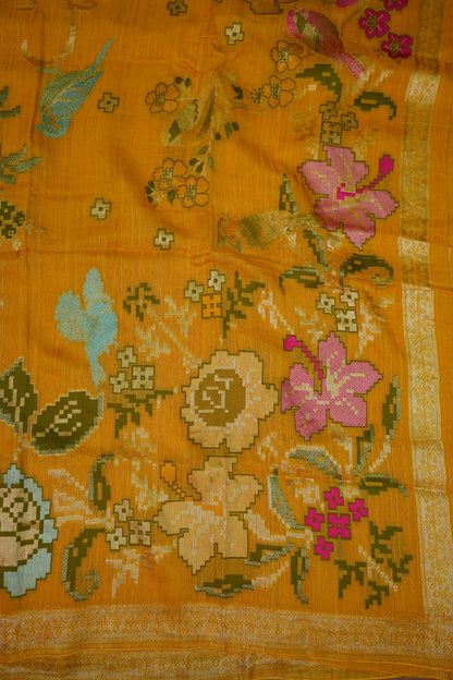 Soft Matka Banarasi Saree with Needle Design Work – Mustard Yellow
