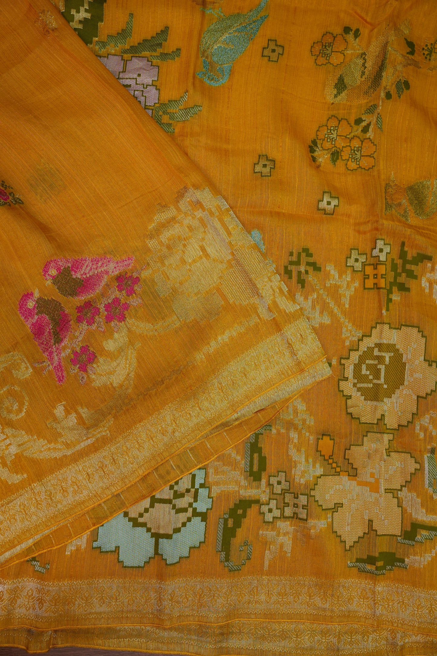Soft Matka Banarasi Saree with Needle Design Work – Mustard Yellow
