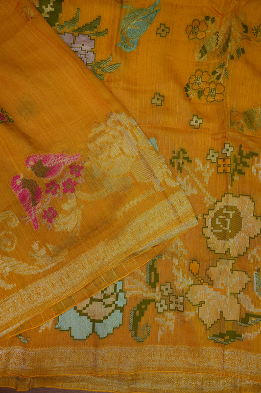 Soft Matka Banarasi Saree with Needle Design Work – Mustard Yellow