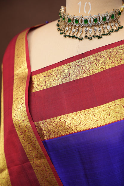 Deep Purple & Maroon Pure Kanchipuram Silk Saree|Silk Mark Certified