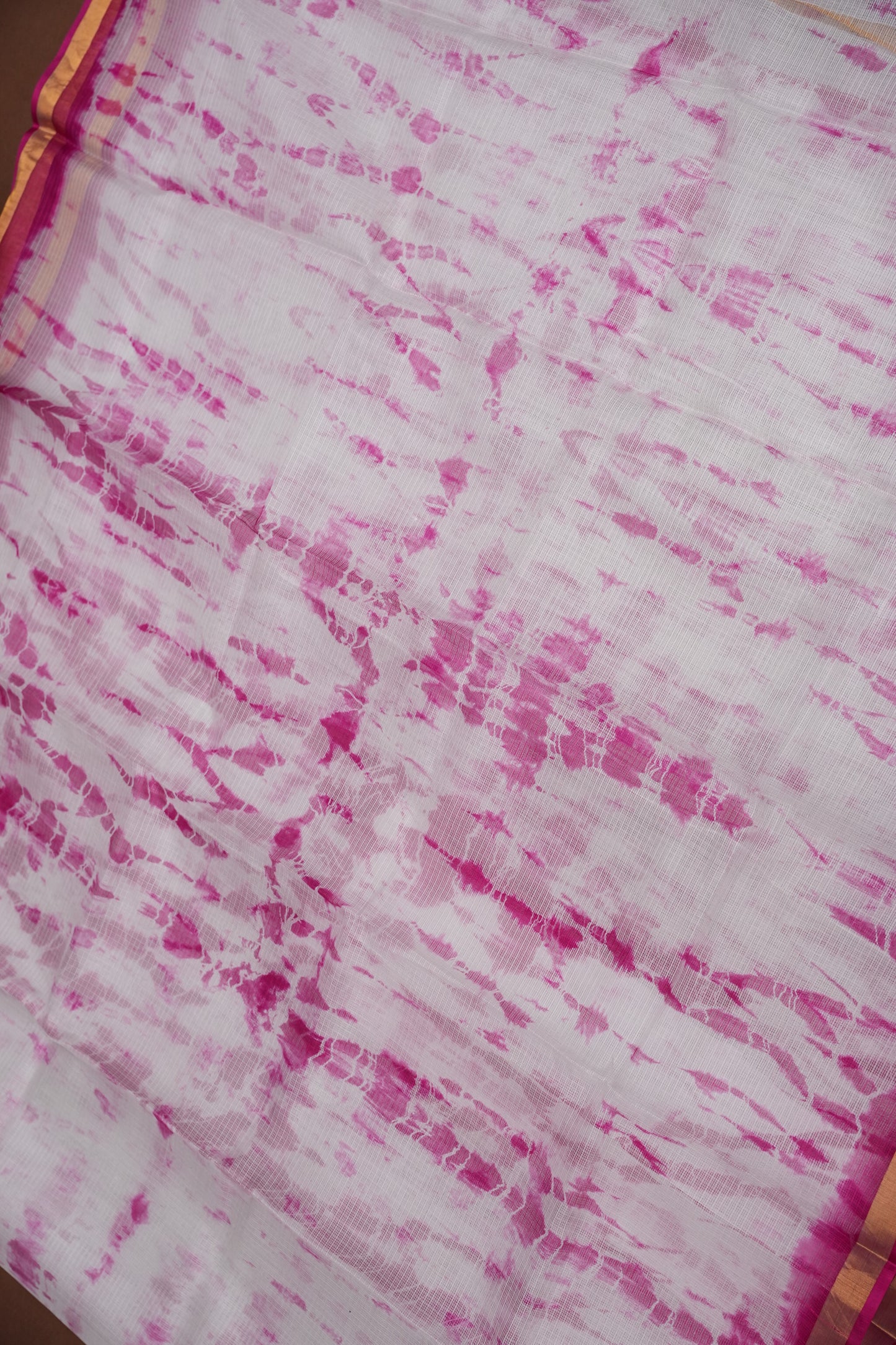 Silk Kota Shibori Tie & Dye Saree - Pink & White