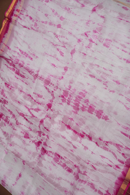 Silk Kota Shibori Tie & Dye Saree - Pink & White