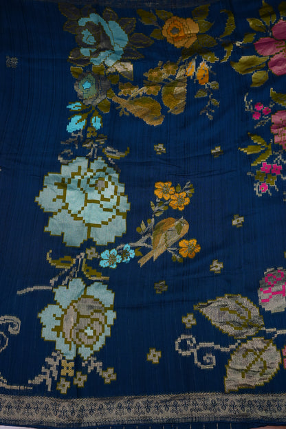 Soft Matka Banarasi Saree with Needle Design Work – Peacock Blue