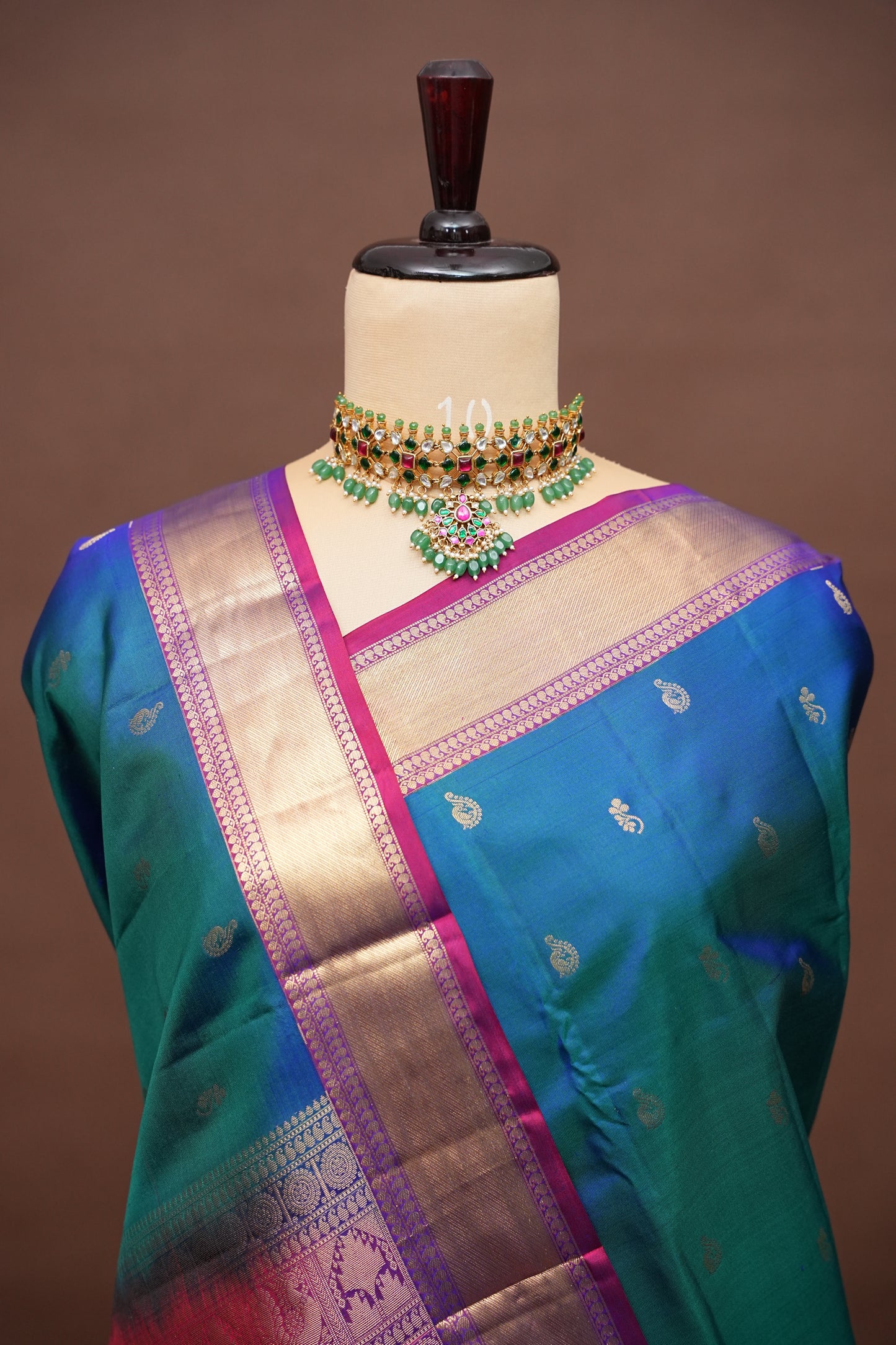 Peacock Blue & Purple Pure Kanchipuram Silk Saree|Silk Mark Certified