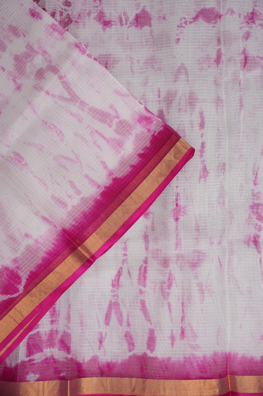 Silk Kota Shibori Tie & Dye Saree - Pink & White