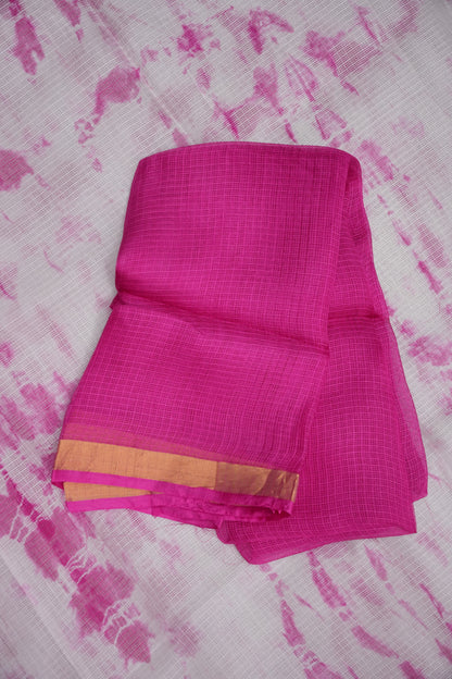 Silk Kota Shibori Tie & Dye Saree - Pink & White