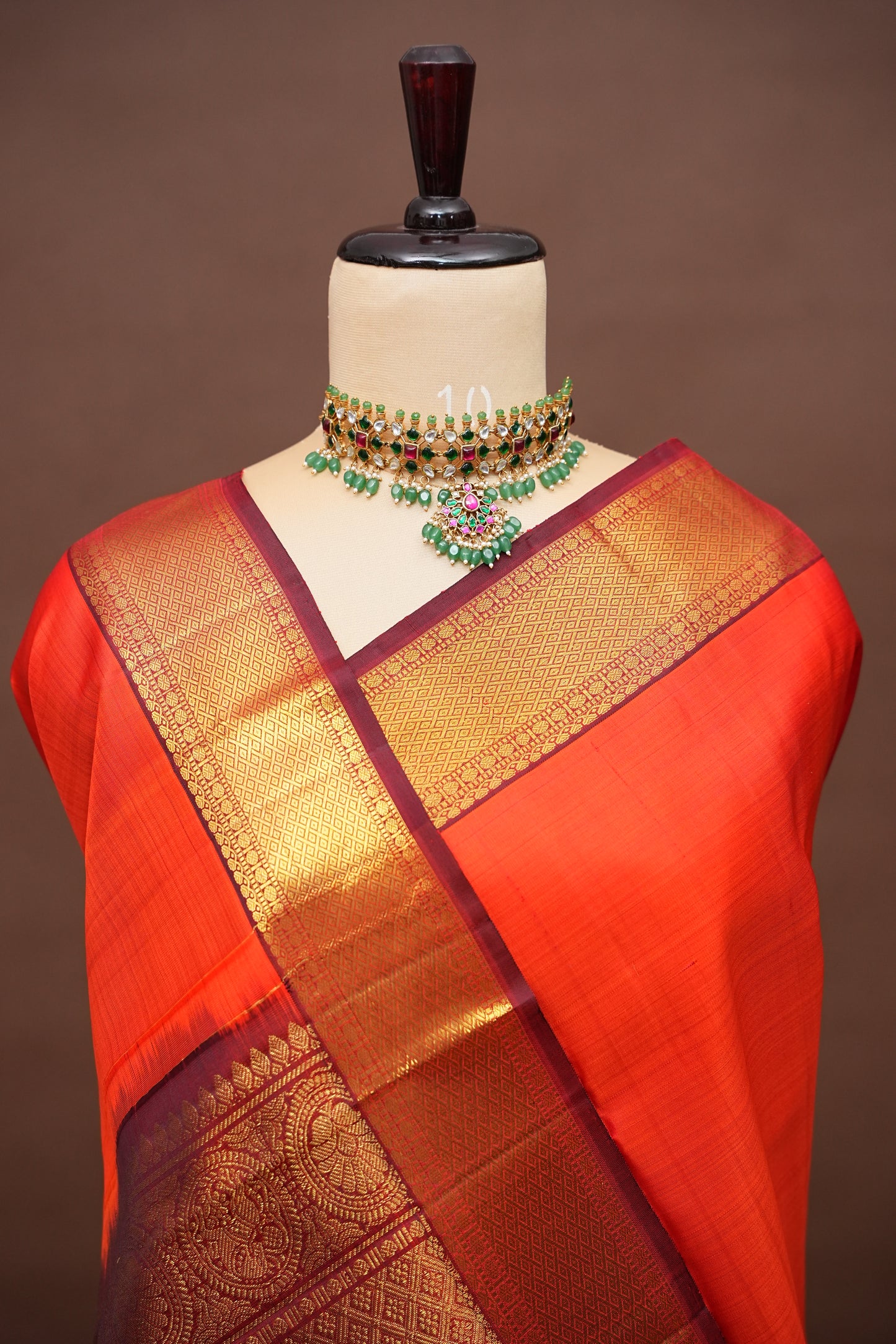 Orange & Maroon Pure Kanchipuram Silk Saree|Silk Mark Certified