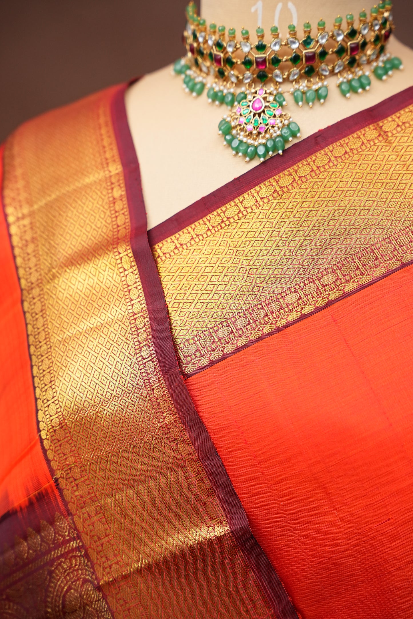Orange & Maroon Pure Kanchipuram Silk Saree|Silk Mark Certified