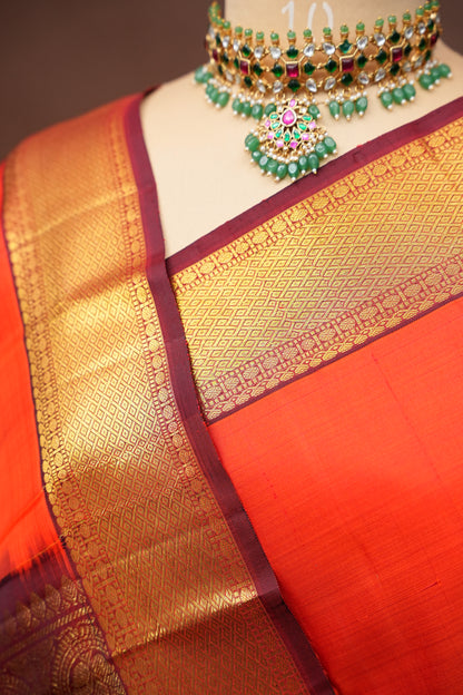 Orange & Maroon Pure Kanchipuram Silk Saree|Silk Mark Certified