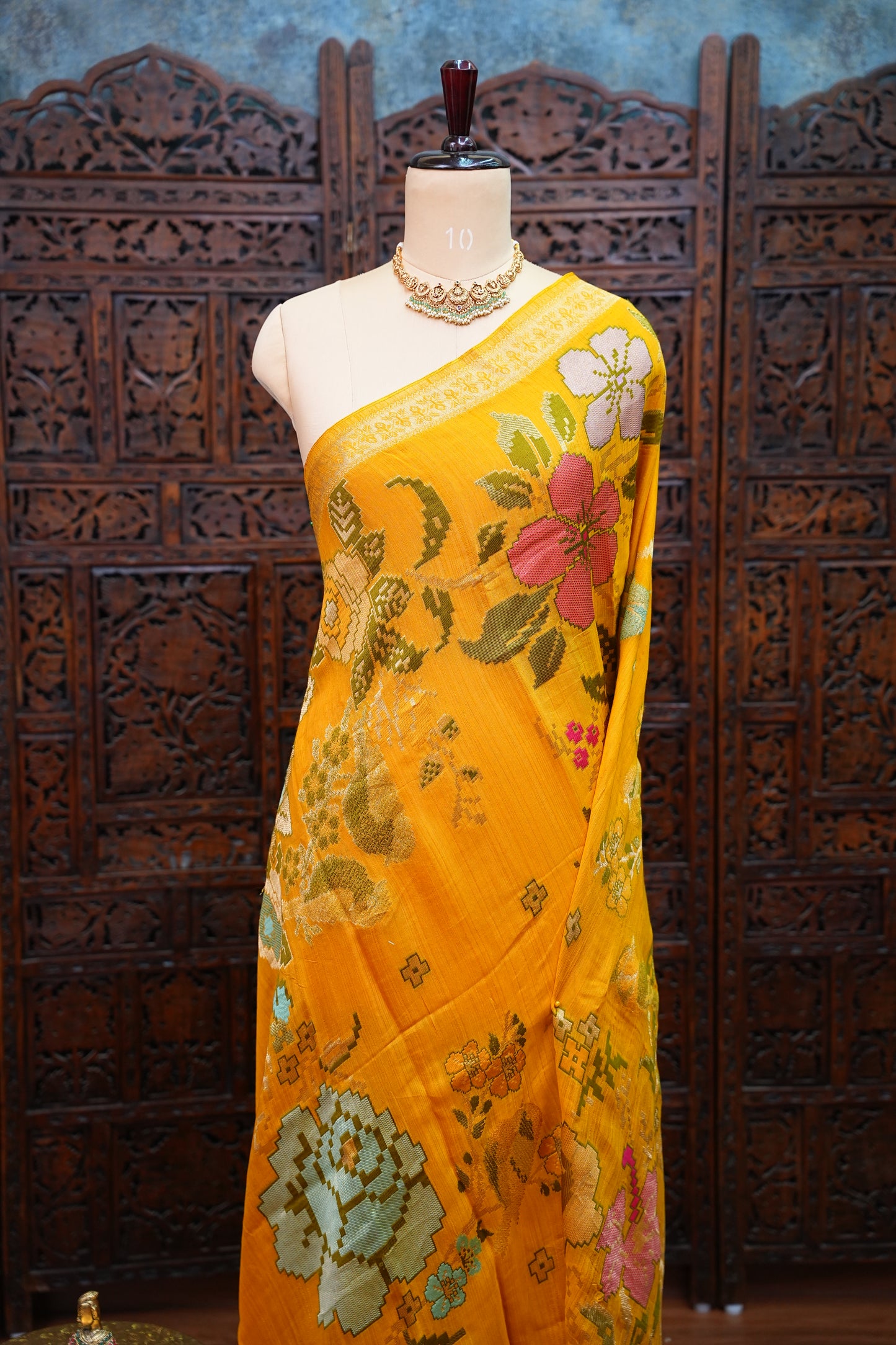 Soft Matka Banarasi Saree with Needle Design Work – Mustard Yellow